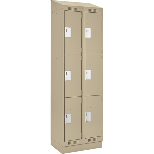 Clean Line Lockers, 3 -tier, Bank of 2, 24" x 18" x 82", Steel, Beige, Rivet (Assembled) Equipex