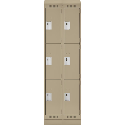 Clean Line Lockers, 3 -tier, Bank of 2, 24" x 18" x 82", Steel, Beige, Rivet (Assembled) Equipex