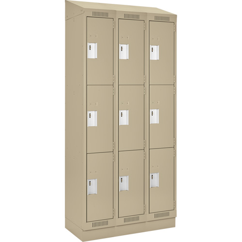 Clean Line Lockers, 3 -tier, Bank of 3, 36" x 18" x 82", Steel, Beige, Rivet (Assembled) Equipex