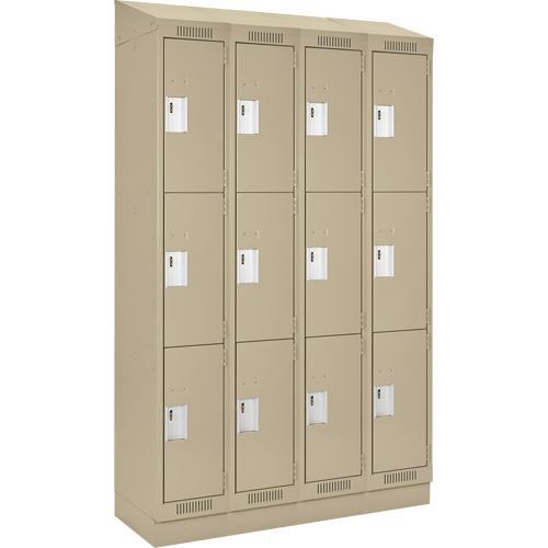 Clean Line Lockers, 3 -tier, Bank of 4, 48" x 18" x 82", Steel, Beige, Rivet (Assembled) Equipex