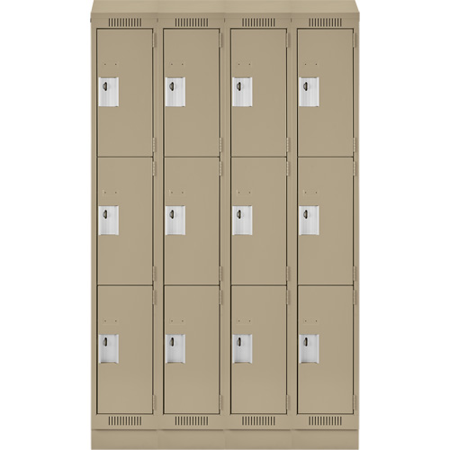 Clean Line Lockers, 3 -tier, Bank of 4, 48" x 18" x 82", Steel, Beige, Rivet (Assembled) Equipex