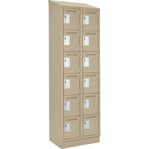 Clean Line Lockerette , 6 -tier, Bank of 2, 24" x 18" x 82", Steel, Beige, Rivet (Assembled) Equipex