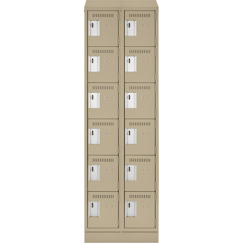 Clean Line Lockerette , 6 -tier, Bank of 2, 24" x 18" x 82", Steel, Beige, Rivet (Assembled) Equipex