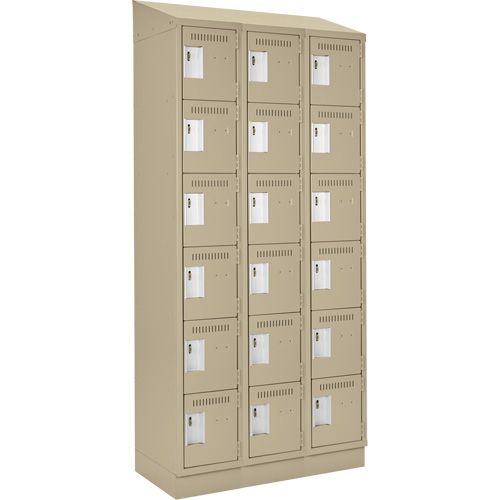 Clean Line Lockerette , 6 -tier, Bank of 3, 36" x 18" x 82", Steel, Beige, Rivet (Assembled) Equipex