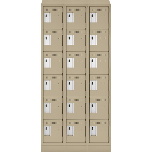 Clean Line Lockerette , 6 -tier, Bank of 3, 36" x 18" x 82", Steel, Beige, Rivet (Assembled) Equipex