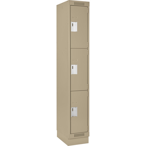 Clean Line Lockers, 3 -tier, 12" x 18" x 76", Steel, Beige, Rivet (Assembled) Equipex
