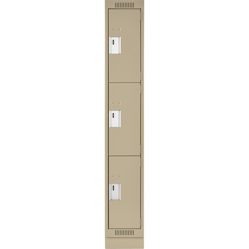 Clean Line Lockers, 3 -tier, 12" x 18" x 76", Steel, Beige, Rivet (Assembled) Equipex