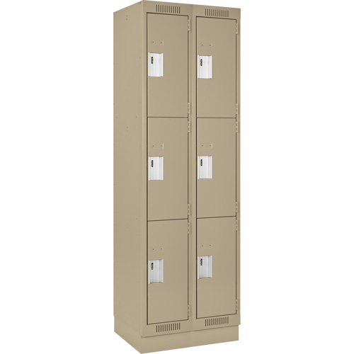 Clean Line Lockers, 3 -tier, Bank of 2, 24" x 18" x 76", Steel, Beige, Rivet (Assembled) Equipex