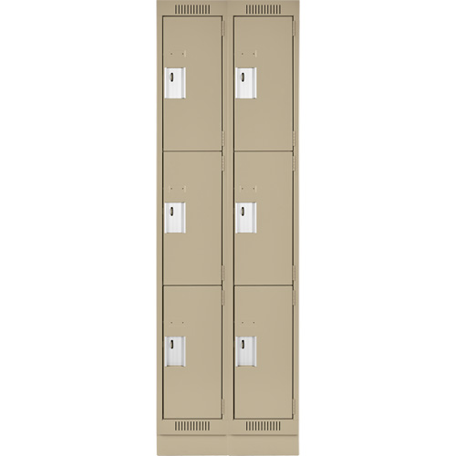 Clean Line Lockers, 3 -tier, Bank of 2, 24" x 18" x 76", Steel, Beige, Rivet (Assembled) Equipex