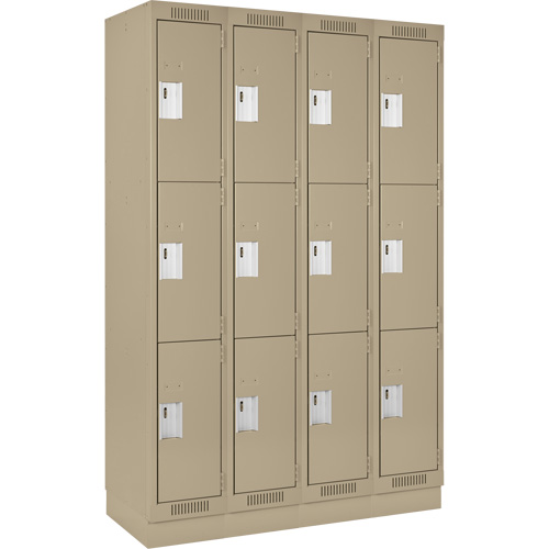 Clean Line Lockers, 3 -tier, Bank of 4, 48" x 18" x 76", Steel, Beige, Rivet (Assembled) Equipex