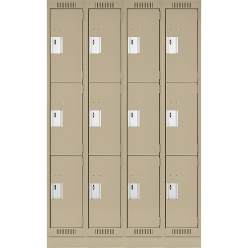 Clean Line Lockers, 3 -tier, Bank of 4, 48" x 18" x 76", Steel, Beige, Rivet (Assembled) Equipex