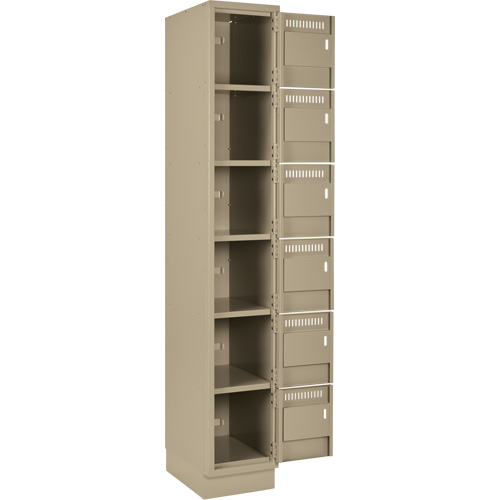 Clean Line Lockerette, 6 -tier, Bank of 3, 36" x 18" x 76", Steel, Beige, Rivet (Assembled) Equipex