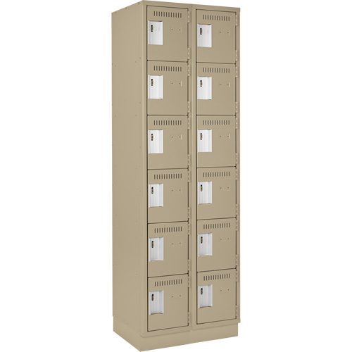 Clean Line Lockerette, 6 -tier, Bank of 2, 24" x 18" x 76", Steel, Beige, Rivet (Assembled) Equipex