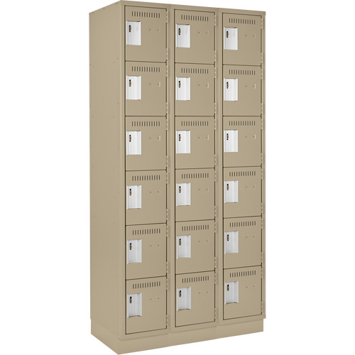 Clean Line Lockerette, 6 -tier, Bank of 3, 36" x 18" x 76", Steel, Beige, Rivet (Assembled) Equipex