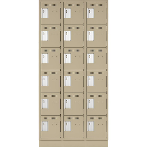 Clean Line Lockerette, 6 -tier, Bank of 3, 36" x 18" x 76", Steel, Beige, Rivet (Assembled) Equipex