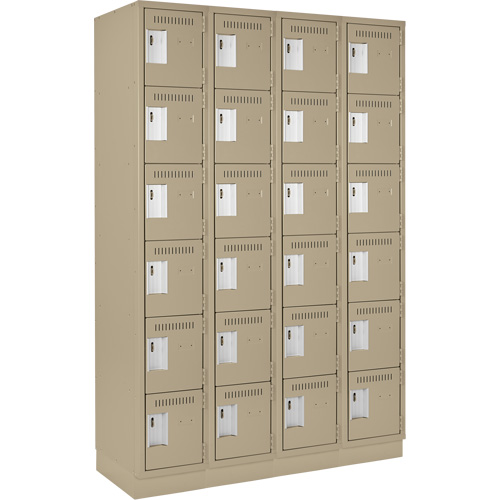 Clean Line Lockerette, 6 -tier, Bank of 4, 48" x 18" x 76", Steel, Beige, Rivet (Assembled) Equipex