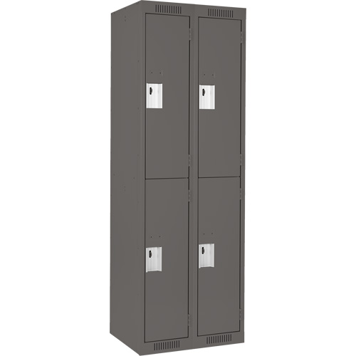 Clean Line Lockers, 2 -tier, Bank of 2, 24" x 18" x 72", Steel, Charcoal, Rivet (Assembled) Equipex