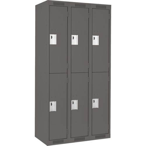 Clean Line Lockers, 2 -tier, Bank of 3, 36" x 18" x 72", Steel, Charcoal, Rivet (Assembled) Equipex