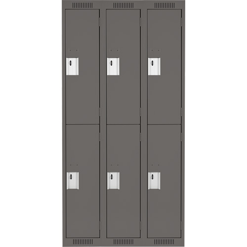 Clean Line Lockers, 2 -tier, Bank of 3, 36" x 18" x 72", Steel, Charcoal, Rivet (Assembled) Equipex