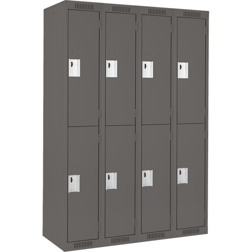 Clean Line Lockers, 2 -tier, Bank of 4, 48" x 18" x 72", Steel, Charcoal, Rivet (Assembled) Equipex