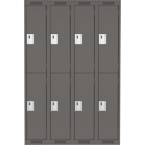 Clean Line Lockers, 2 -tier, Bank of 4, 48" x 18" x 72", Steel, Charcoal, Rivet (Assembled) Equipex