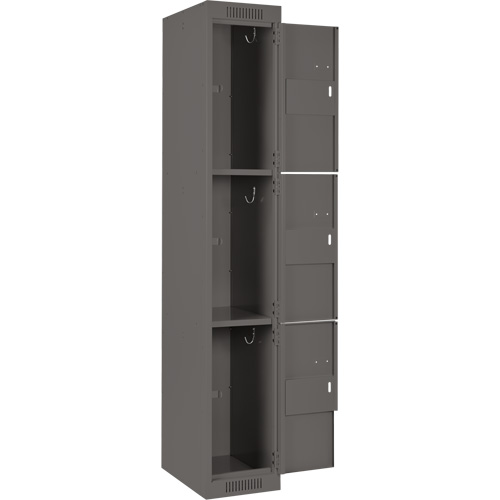 Clean Line Lockers, 3 -tier, Bank of 4, 48" x 18" x 72", Steel, Charcoal, Rivet (Assembled) Equipex
