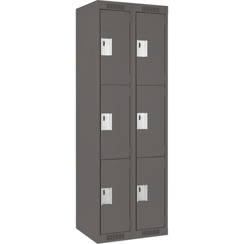 Clean Line Lockers, 3 -tier, Bank of 2, 24" x 18" x 72", Steel, Charcoal, Rivet (Assembled) Equipex
