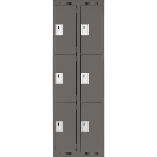 Clean Line Lockers, 3 -tier, Bank of 2, 24" x 18" x 72", Steel, Charcoal, Rivet (Assembled) Equipex