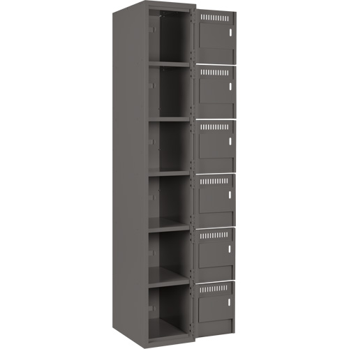 Clean Line Lockerette, 6 -tier, Bank of 4, 48" x 18" x 72", Steel, Charcoal, Rivet (Assembled) Equipex
