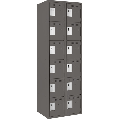Clean Line Lockerette, 6 -tier, Bank of 2, 24" x 18" x 72", Steel, Charcoal, Rivet (Assembled) Equipex