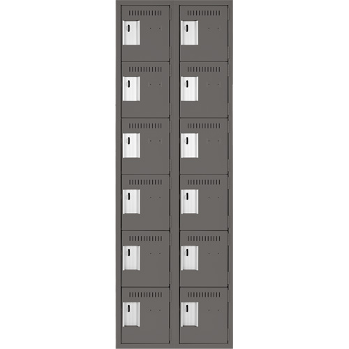 Clean Line Lockerette, 6 -tier, Bank of 2, 24" x 18" x 72", Steel, Charcoal, Rivet (Assembled) Equipex