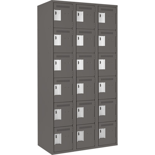 Clean Line Lockerette, 6 -tier, Bank of 3, 36" x 18" x 72", Steel, Charcoal, Rivet (Assembled) Equipex