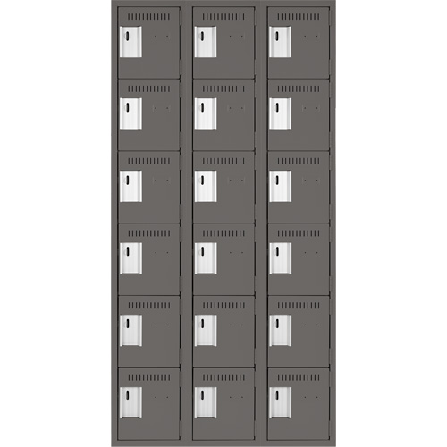 Clean Line Lockerette, 6 -tier, Bank of 3, 36" x 18" x 72", Steel, Charcoal, Rivet (Assembled) Equipex