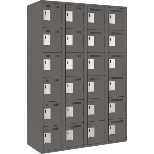 Clean Line Lockerette, 6 -tier, Bank of 4, 48" x 18" x 72", Steel, Charcoal, Rivet (Assembled) Equipex