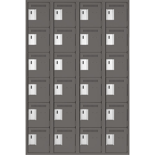 Clean Line Lockerette, 6 -tier, Bank of 4, 48" x 18" x 72", Steel, Charcoal, Rivet (Assembled) Equipex