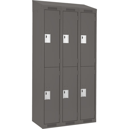 Clean Line Lockers, 2 -tier, Bank of 3, 36" x 18" x 78", Steel, Charcoal, Rivet (Assembled) Equipex