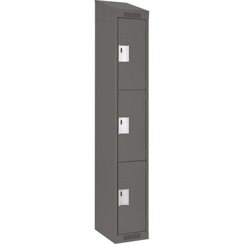 Clean Line Lockers, 3 -tier, 12" x 18" x 78", Steel, Charcoal, Rivet (Assembled) Equipex