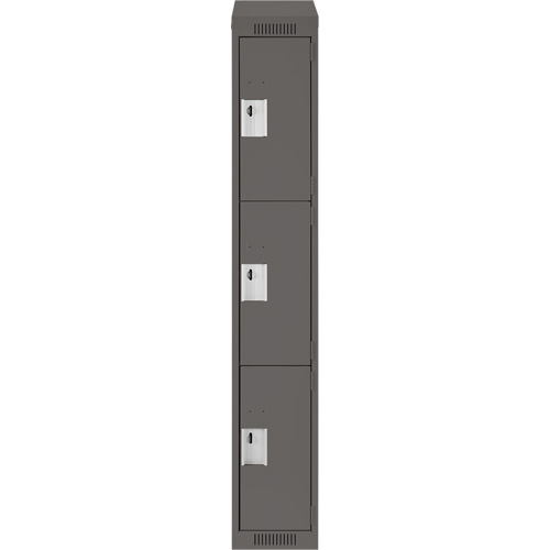 Clean Line Lockers, 3 -tier, 12" x 18" x 78", Steel, Charcoal, Rivet (Assembled) Equipex