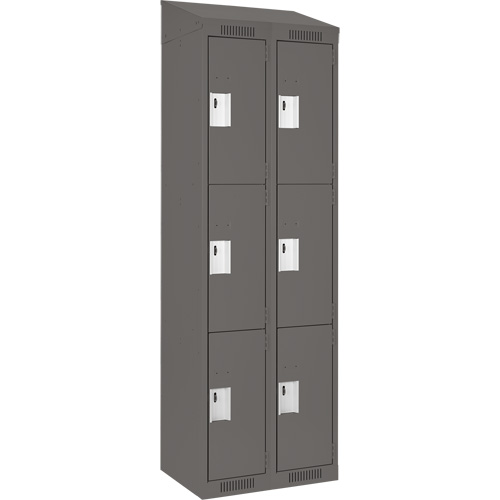 Clean Line Lockers, 3 -tier, Bank of 2, 24" x 18" x 78", Steel, Charcoal, Rivet (Assembled) Equipex