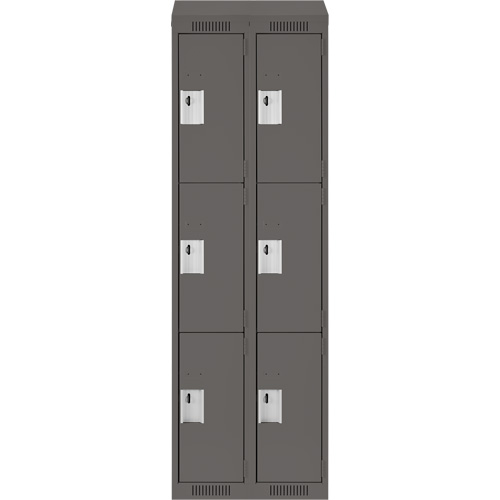 Clean Line Lockers, 3 -tier, Bank of 2, 24" x 18" x 78", Steel, Charcoal, Rivet (Assembled) Equipex