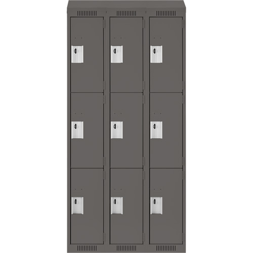 Clean Line Lockers, 3 -tier, Bank of 3, 36" x 18" x 78", Steel, Charcoal, Rivet (Assembled) Equipex