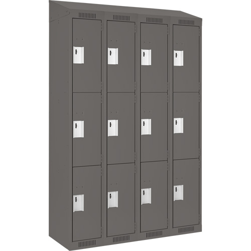 Clean Line Lockers, 3 -tier, Bank of 4, 48" x 18" x 78", Steel, Charcoal, Rivet (Assembled) Equipex