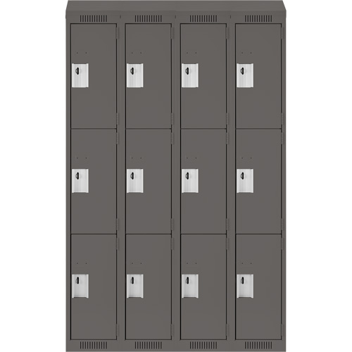 Clean Line Lockers, 3 -tier, Bank of 4, 48" x 18" x 78", Steel, Charcoal, Rivet (Assembled) Equipex
