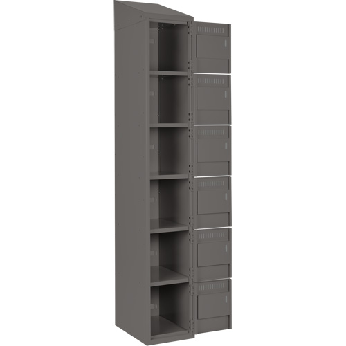Clean Line Lockerette, 6 -tier, Bank of 3, 36" x 18" x 78", Steel, Charcoal, Rivet (Assembled) Equipex