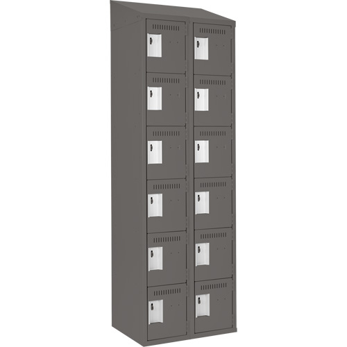 Clean Line Lockerette, 6 -tier, Bank of 2, 24" x 18" x 78", Steel, Charcoal, Rivet (Assembled) Equipex