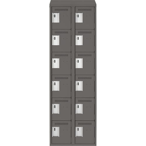 Clean Line Lockerette, 6 -tier, Bank of 2, 24" x 18" x 78", Steel, Charcoal, Rivet (Assembled) Equipex