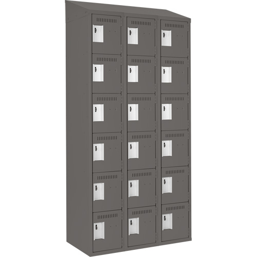 Clean Line Lockerette, 6 -tier, Bank of 3, 36" x 18" x 78", Steel, Charcoal, Rivet (Assembled) Equipex