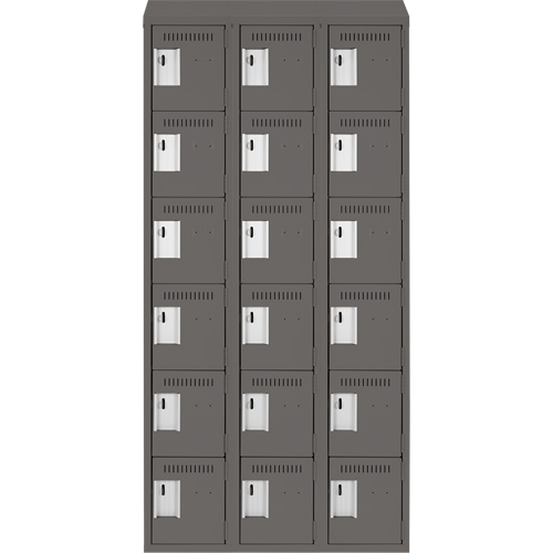 Clean Line Lockerette, 6 -tier, Bank of 3, 36" x 18" x 78", Steel, Charcoal, Rivet (Assembled) Equipex