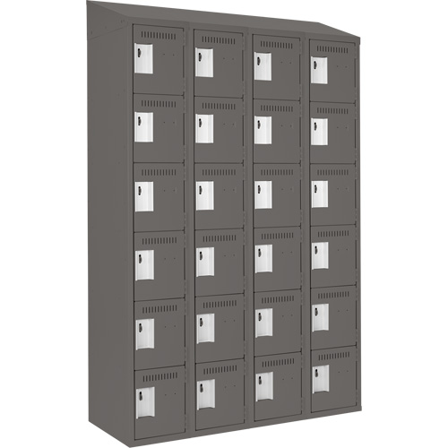 Clean Line Lockerette, 6 -tier, Bank of 4, 48" x 18" x 78", Steel, Charcoal, Rivet (Assembled) Equipex