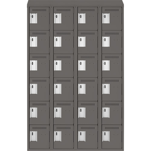 Clean Line Lockerette, 6 -tier, Bank of 4, 48" x 18" x 78", Steel, Charcoal, Rivet (Assembled) Equipex